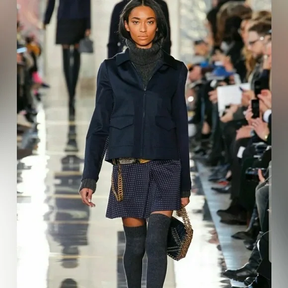 Tory Burch Runway Klarissa Pleated Mini Skirt Size 6 Navy - Picture 2 of 12